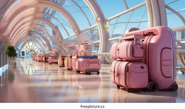 Pink suitcases in the airport
