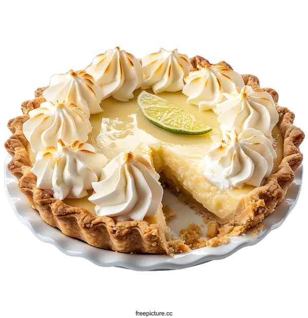[Transparent Background PNG]Sliced Key Lime Pie With Meringue Topping