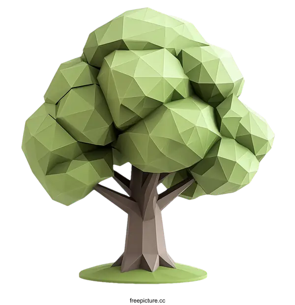 [Transparent Background PNG]Geometric Low Poly Tree Illustration