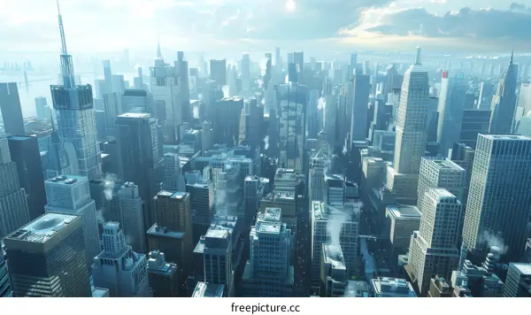 Aerial View of a Futuristic Metropolis Skyline