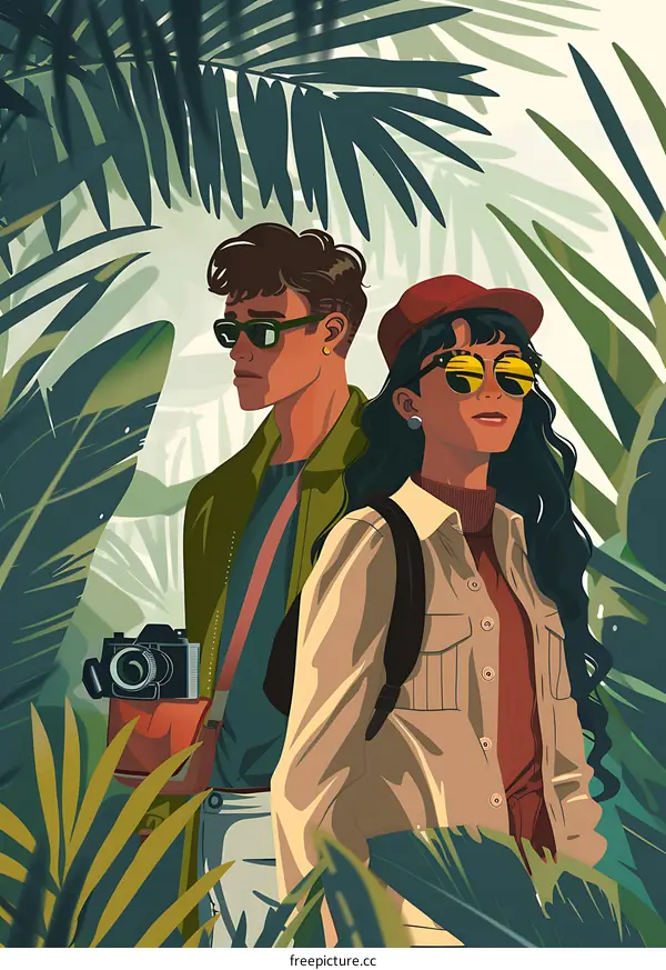 Couple in a Tropical Rainforest Illustration