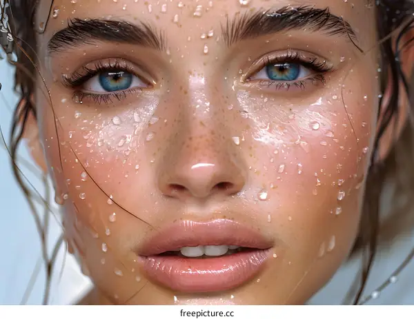 Closeup of a Woman with Water Droplets on her Face