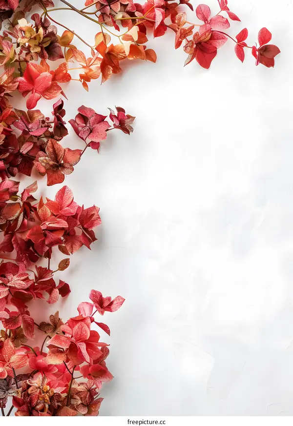 Red Leaves on White Background