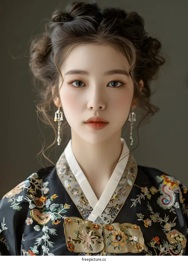 Portrait of a young Korean woman in traditional Korean dress