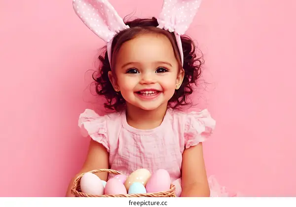 A Cheerful Little Girl with Easter Bunny Ears