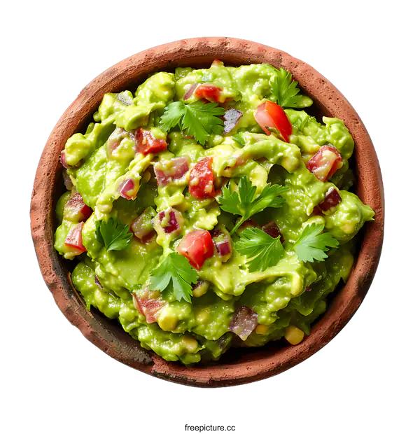 [Transparent Background PNG]Homemade fresh organic green guacamole with ingredients