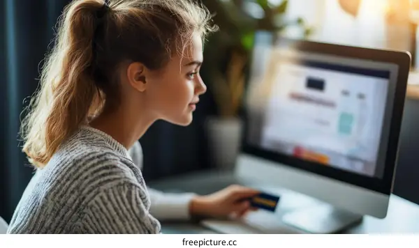 Teenage Girl Online Shopping with Credit Card