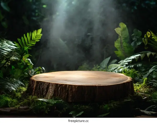 Jungle Scene with Wooden Stump