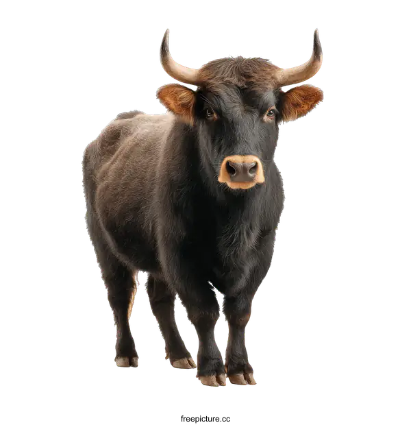 [Transparent Background PNG]Dark Brown Cow Against White Background
