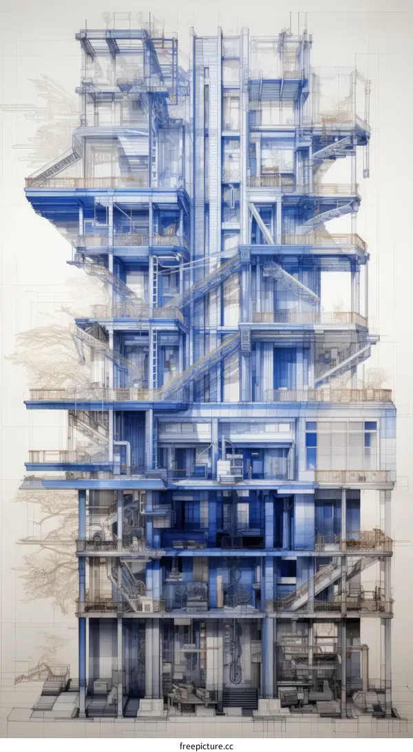 The intricate structure of a multi-story building