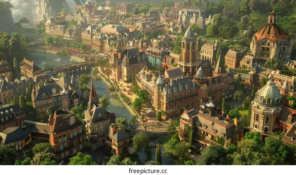 Panoramic View of a European Cityscape Illustration