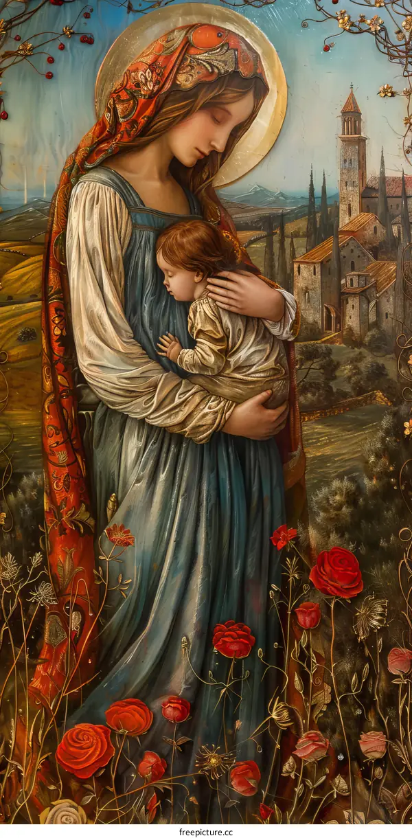 Madonna with Child in an Italian Renaissance Town