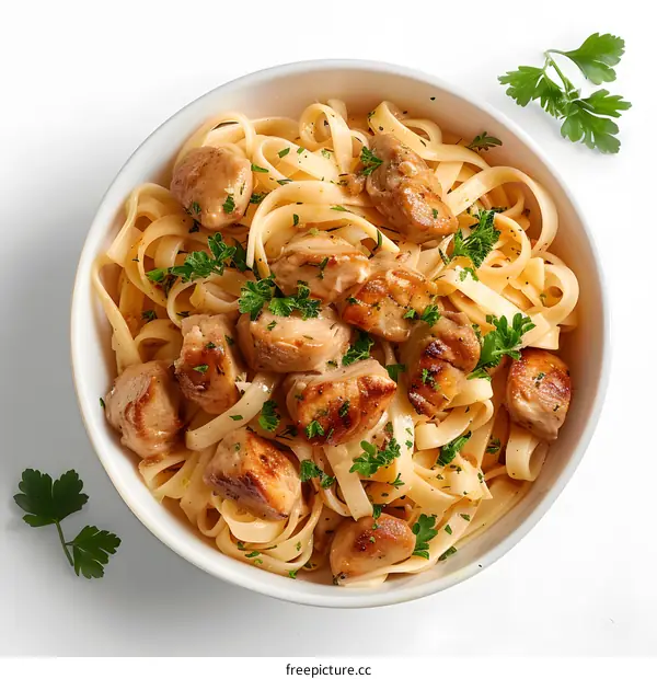 Chicken Pasta in Bowl Top View
