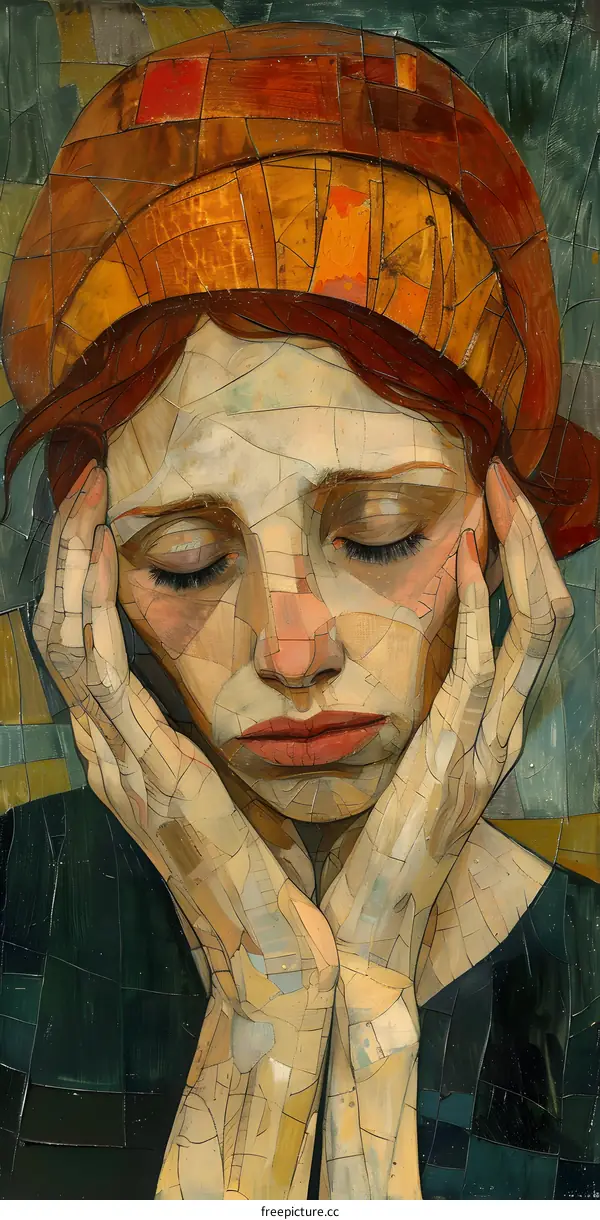 mosaic portrait of a sad woman