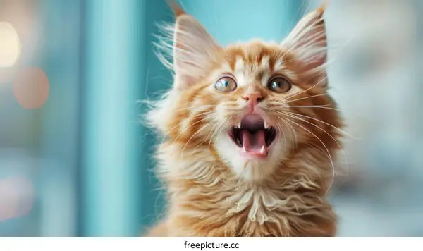 A ginger kitten with wide open mouth