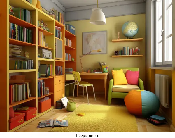 Colorful Kids Study Room Interior Illustration
