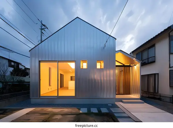 Modern House With Metal Siding And Large Windows