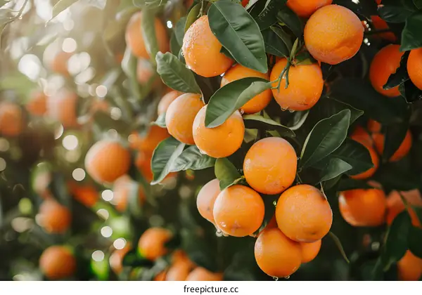 Close Up of Oranges on a Tree Branch