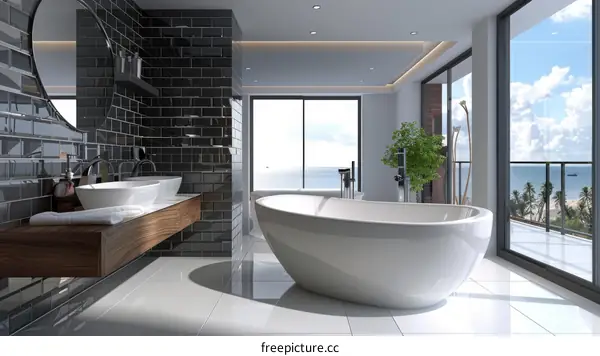 Modern Luxury Bathroom with Ocean View