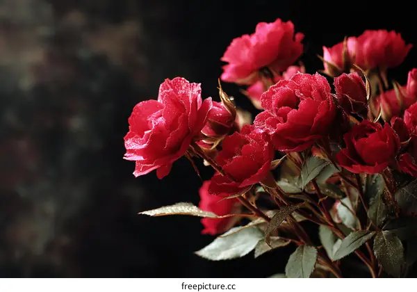 Close-up of Beautiful Red Roses with Water Droplets