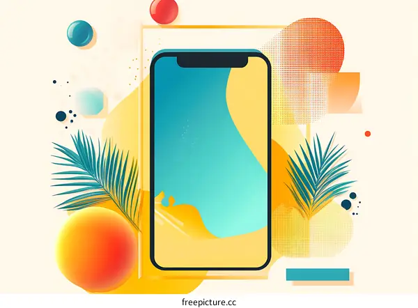 Abstract Illustration of Smartphone with Tropical Background