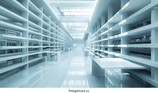 Modern Library Interior Design With White Bookshelves