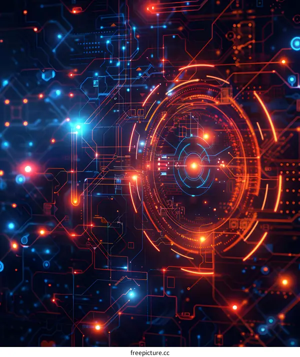 Abstract Futuristic Technology Background with Glowing Circuit Board