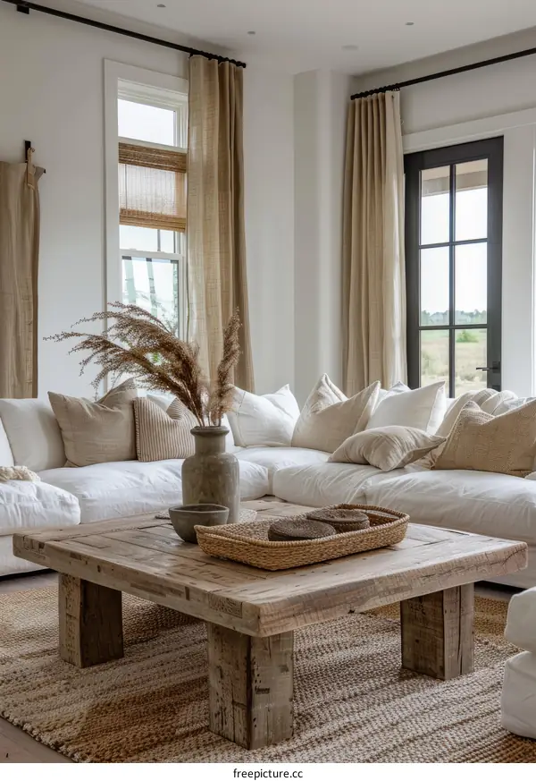 Modern Farmhouse Living Room With Neutral Colors and Natural Textures