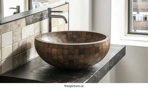 Wooden Sink in Modern Bathroom