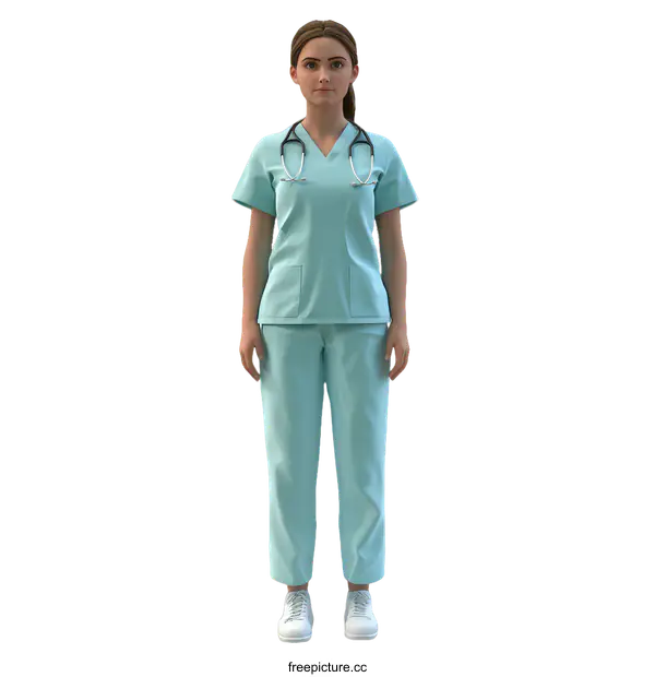 [Transparent Background PNG]Female Nurse in Light Teal Uniform