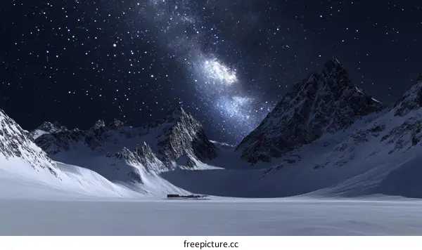 Winter Night Mountain Scenery Under Milky Way