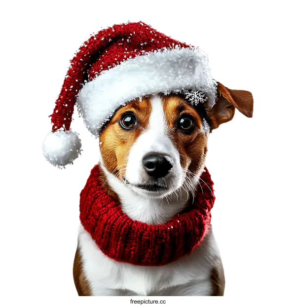 [Transparent Background PNG]Cute Dog Wearing Christmas Hat and Scarf