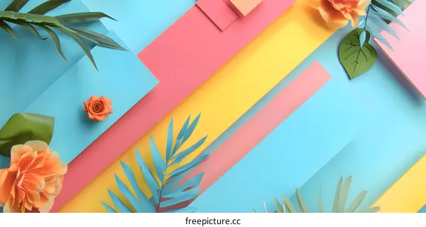 Summer Floral Background with Colorful Paper