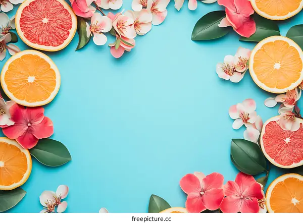 Summer Fruit and Flower Flat Lay Background