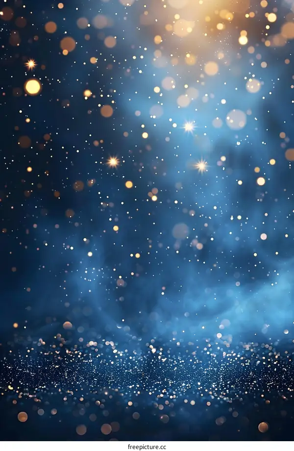 Blue glitter and gold bokeh lights background