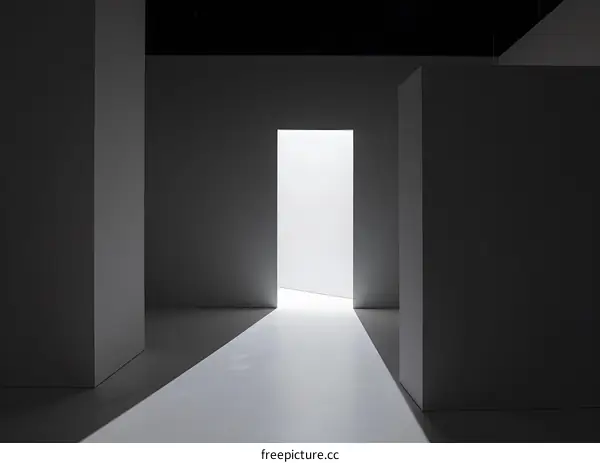 Abstract Minimalist Room Interior Design with Light Stream Through Open Doorway