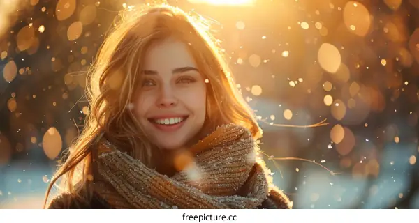 portrait of a smiling woman in a snowy forest