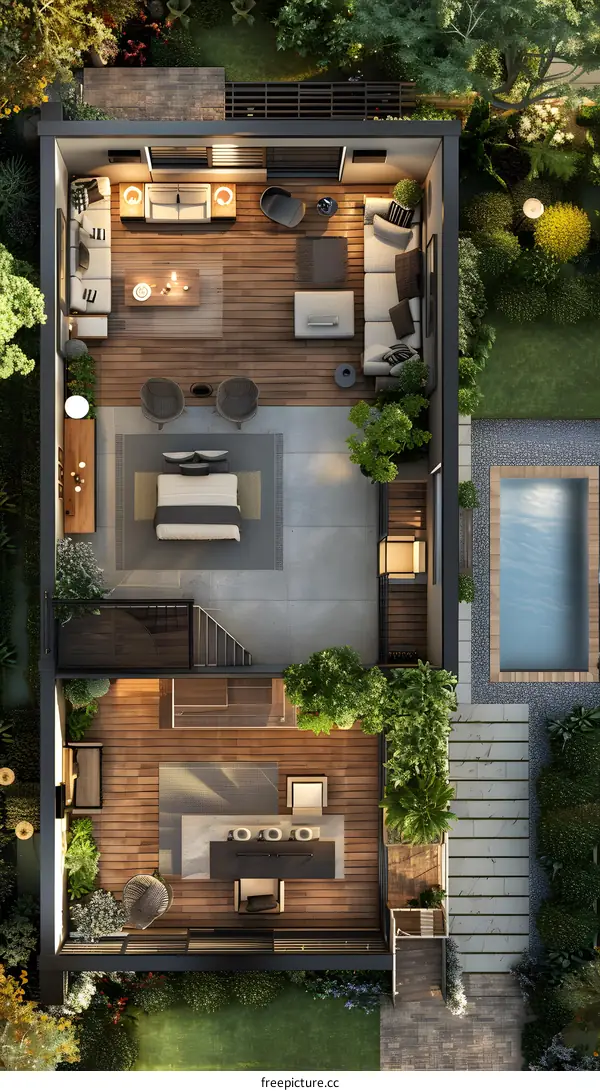 俯瞰带游泳池的现代住宅