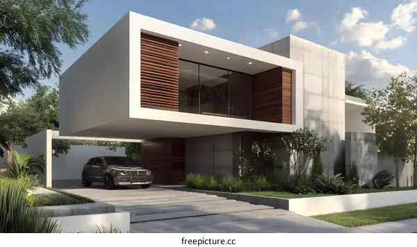 Modern Home Exterior Design With Concrete Walls And Wood Panels
