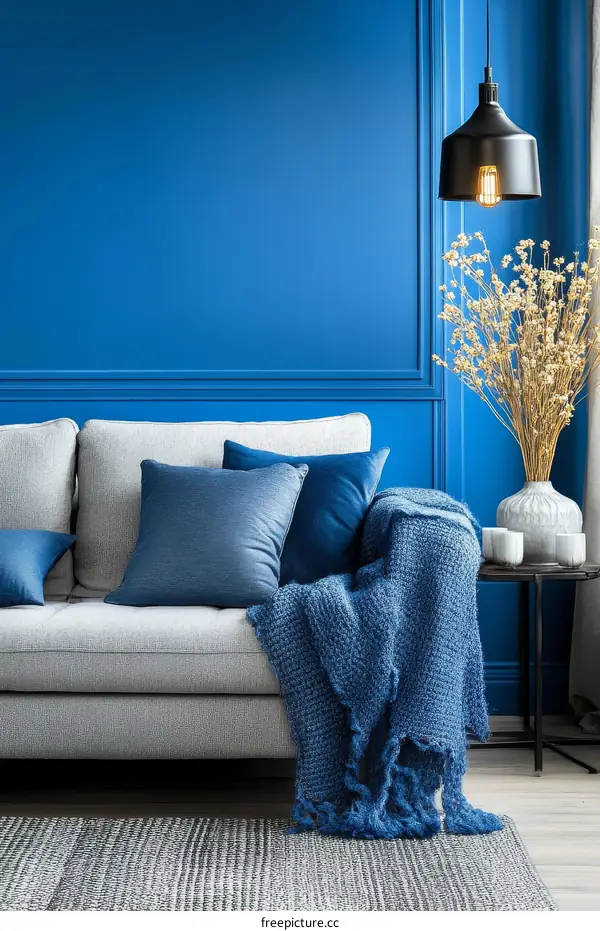 Modern Living Room Interior Design with Blue Accent