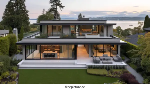 A stunning modern house with a beautiful view of the water