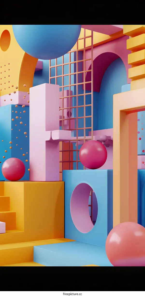 Abstract Geometric Shapes 3D Illustration with Bright Colors