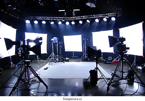 Professional Studio Setup With Multiple Cameras And Lighting