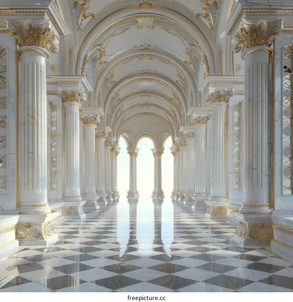 Elegant Majestic Palace Corridor Illustratiion