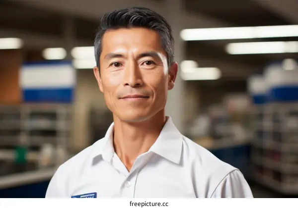 Portrait of a smiling Asian man in a white shirt