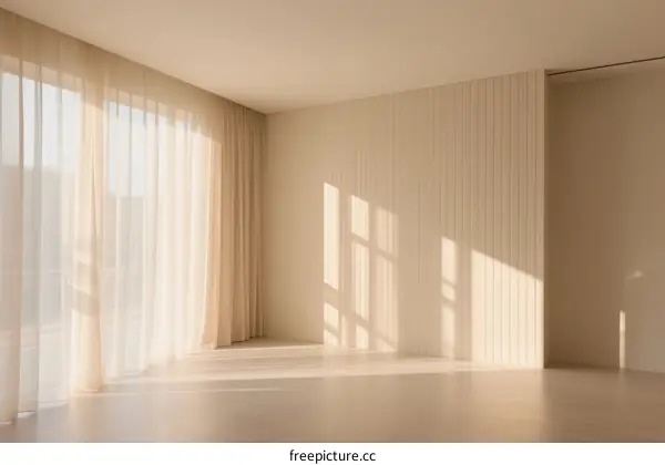 Minimalist Interior Space with Sheer Curtains and Natural Light