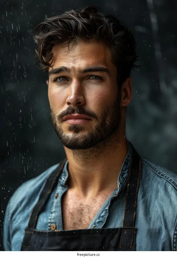 Portrait of a Handsome Man in the Rain