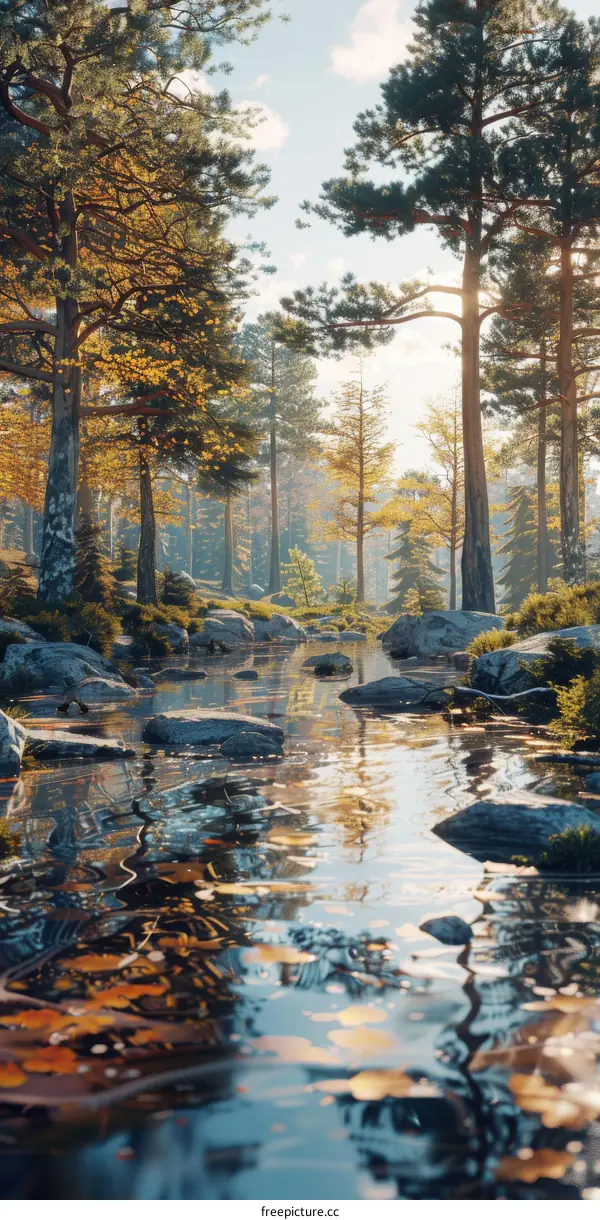 A Picturesque Forest Landscape with a Meandering River