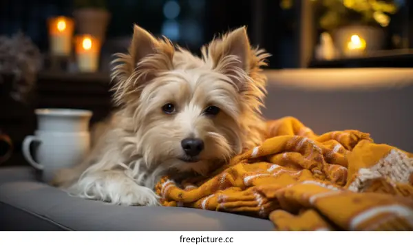 Cute Yorkie Dog Relaxing on a Cozy Couch