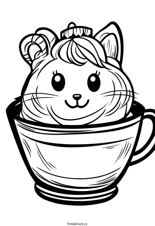 Cute Cat Ornament In Teacup Illustration